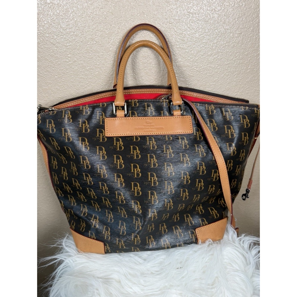 Dooney & Bourke 1975 Monogram Satchel Bag Florentine Vachetta Leather Crossbody - Picture 1 of 6